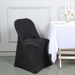 Stretch Spandex Chair Cover Black for Folding Chairs - Reusable & Wrinkle-Resistant 160GSM Fitted Slipcover for a Polished Look