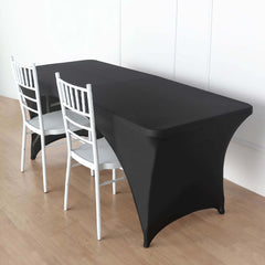 Stretch Spandex 72"x30" Rectangular Table Cover Black with Curved Open Back Design Tailored Professional Look