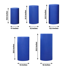 Set of 5 Royal Blue Spandex Cylinder Pedestal Stand Covers, Stretchable Pillar Prop Covers - 160 GSM