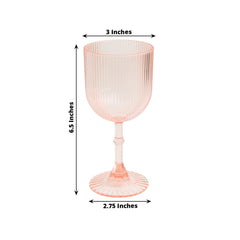 12-Pack Plastic Goblets Transparent Blush Vintage Ribbed Pattern - Reusable Shatterproof Glassware 9oz