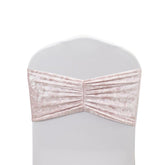 5 Pack Crushed Velvet Chair Bands Blush Wide Ruffle Style - Textured Chair Sashes for Stunning Event Decor - 8"x15"