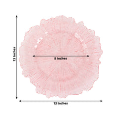 6-Pack Acrylic Plastic Round Charger Plates 13" in Transparent Blush with Reef Design, Dinner Charger Tableware