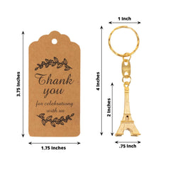 10 Pack Gold Plastic Paris Eiffel Tower Keychain Wedding Favors, 4" Bridal Shower Party Souvenirs With Thank You Tag