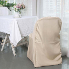 10 Pack Polyester Chair Covers for Folding Chairs Nude - Wrinkle-Free Stain-Resistant Slip-On Slipcovers