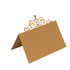 50-Pack Gold Place Cards with Laser Cut Crown Design – Printable Reservation Seating Self Standing Cards - 2"x4"