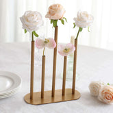 Bud Vase Gold Metal Minimalist Design with 5-Tubes - Single Stem Flower Centerpiece 10"