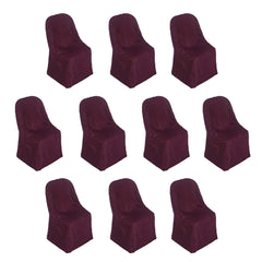 10 Pack Polyester Chair Covers for Folding Chairs Burgundy - Wrinkle-Free Stain-Resistant Slip-On Slipcovers