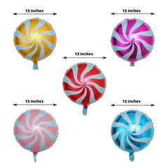 5 Pack 13" Candy Striped Swirl Print Mylar Foil Helium Air Balloons