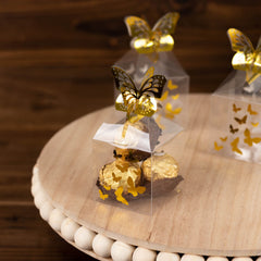 25 Pack Clear Transparent Square Party Favor Boxes with Gold Butterfly Top, Clear Candy Treat Gift Boxes - 2"x2"x4"