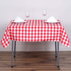 Polyester 54"x54" Table Overlay Square Tablecloth White/Red - Checkered Buffalo Plaid Design for Casual Table Settings