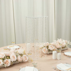 Acrylic Flower Pedestal Vase Pillar Stand with Crystal Beads Clear - Durable Wedding Table Centerpiece 24"