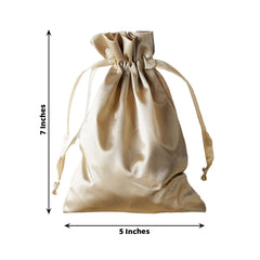12 Pack 5"x7" Champagne Satin Drawstring Wedding Party Favor Gift Bags