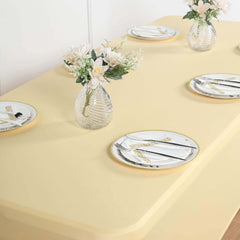 Stretch Spandex 6ft Rectangle Tablecloth Champagne - Durable Form-Fitting Table Cover