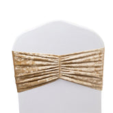 5 Pack Crushed Velvet Chair Bands Champagne Wide Ruffle Style - Textured Chair Sashes for Stunning Event Decor - 8"x15"