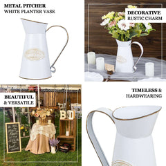 Metal Garden Water Pitcher Rustic Milk Jug Design - Shabby Chic Decorative Flower Vase 9"