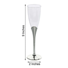 6-Pack Plastic Champagne Flutes Clear/Silver - Stylish Disposable Glasses for Toasts 5oz
