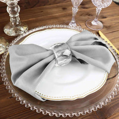 5 Pack Polyester 17"x17" Napkins Silver - Durable & Wrinkle Resistant Dinner Napkins