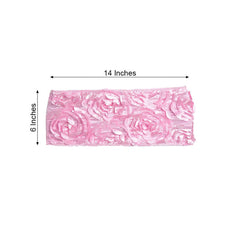 5 Pack Satin Spandex Chair Sashes Pink - Rosette Design Stretch Chair Bands 6"x14"