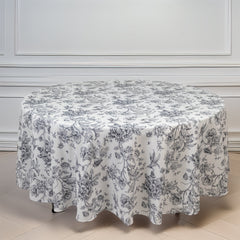 Polyester 108" Round Tablecloth White - Black French Toile Pattern for Chic Weddings