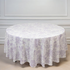 Polyester 108" Round Tablecloth White - Lavender Lilac French Toile Pattern for Chic Weddings