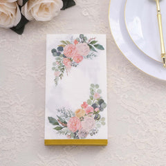 20-Pack Paper Dinner Napkins White with Pink Peony Flowers and Gold Edge 2-Ply - Stylish Disposable Napkins for Events