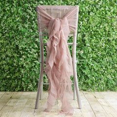 1 Set Chiffon Hoods Chair Sashes with Willow Ruffles Design Dusty Rose - Stylish Chair Bow Decor