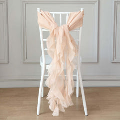 Chiffon Chair Sash with Curly Design Nude - Stylish Chair Decorations
