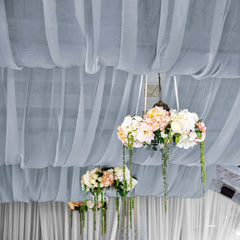 5ftx32ft Dusty Blue Chiffon Curtain Panel, Durable Flame Resistant Backdrop Ceiling Drapery With Rod Pocket