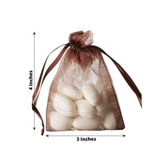 10 Pack 3"x4" Chocolate Organza Drawstring Wedding Party Favor Gift Bags - Clearance SALE