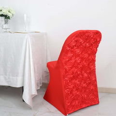 Spandex Chair Cover Red for Folding Chairs - Durable Stretch Fitted Slipcover with Satin Rosette Design