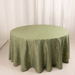 Polyester 120" Round Tablecloth Dusty Sage Green with Gold Foil Tree Branch Pattern - Wrinkle-Resistant Seamless Table Cover for Classy Events