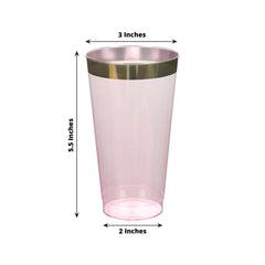 12-Pack Plastic Party Cups Transparent Blush with Gold Rim - Durable Disposable Tumblers for Drinks 17oz 5.5"