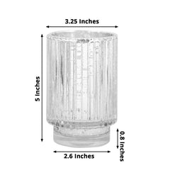 3-Pack Mercury Glass Hurricane Candle Holders Silver Wavy Column Design - Votive Pillar Vase 5"