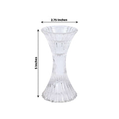 2-Pack Crystal Pillar Candlestick Stands Hour Glass Design with Diagonal Stripes Clear - Reversible Taper Holders 5"