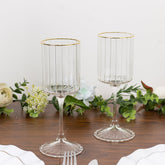 6-Pack Vintage Wine Goblet Glasses – 10oz Ribbed Clear Glass with Gold Rim, Classic Table Drinkware for Cocktails or Beverages – 8" Tall