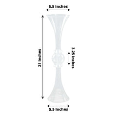 2-Pack Flower Vases Trumpet Design with Crystal Embellishments Clear - Reversible Plastic Table Centerpieces 21"