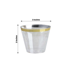 25-Pack Plastic Party Cups Clear Crystal with Gold Rim - Stylish Short Disposable Glasses 9oz