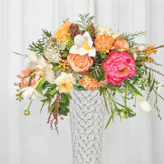 2-Pack Crystal Beaded Trumpet Vase Silver - Exquisite Floral Display Centerpiece Stand Set for Banquets & Receptions 28" Tall