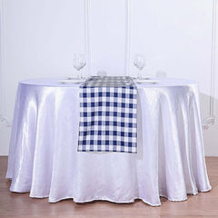 Polyester 14"x108" Table Runner Navy Blue/White - Gingham Plaid Design