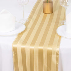 Satin 12"x108" Table Runner Champagne - Stripe Table Decor