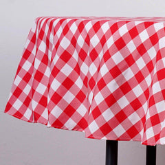 Polyester 90" Round Tablecloth White/Red - Checkered Buffalo Plaid Table Cover