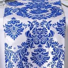 Taffeta Flocking 12"x108" Table Runner Royal Blue Damask - Stylish Table Accent