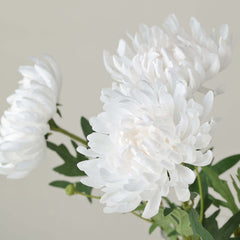 3 Stems White 27" Artificial Silk Chrysanthemum Bouquet Flowers, Large Faux Mum Branches