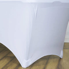 Stretch Spandex 48"x30" Rectangle Tablecloth White - Durable Form-Fitting Table Cover for Events & Presentations