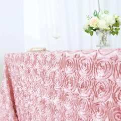 Satin 90"x156" Rectangle Tablecloth Blush - Grandiose 3D Rosette Table Cover with Seamless Finish