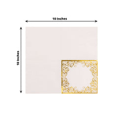 20-Pack Paper Beverage Napkins with Gold Foil Lace Design White - 3 Ply Disposable 18GSM European Style Cocktail Napkins 5"x5"