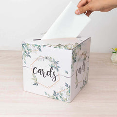 Greenery Theme Wedding Reception Gift Card Box with Geometric Gold Foil Print, Collapsible Money Card Box - 8"x8"