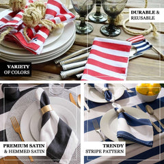 5 Pack Satin 20"x20" Napkins Black/White - Striped Reusable Dinner Napkins for Formal & Casual Dining