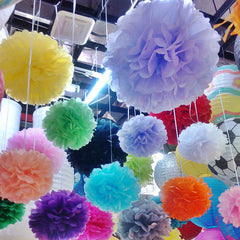 6 Pack 10" Silver Tissue Paper Pom Poms Flower Balls, Ceiling Wall Hanging Decorations