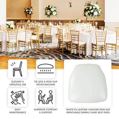 5 Pack PU Leather 1.5" Thick Seat Pads with Wood Backing for Chiavari Chairs White - Memory Foam Tie-Less Non-Slip Design 16"